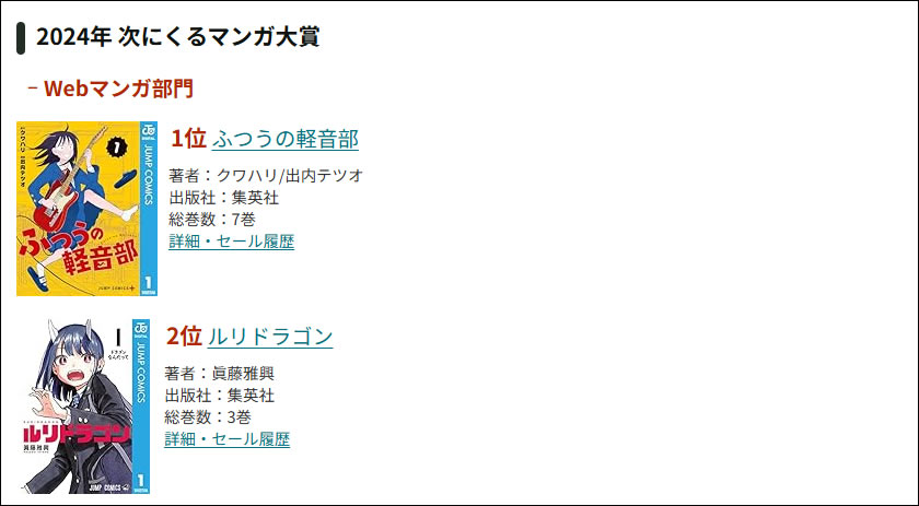 当サイトで各種漫画賞の表示に対応しました